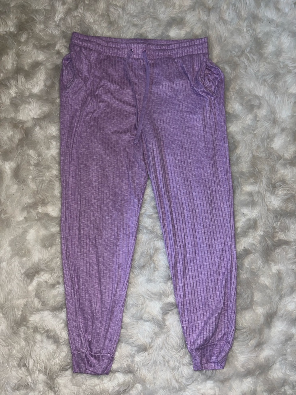 Lavender Ribbed Jogger Pants with Drawstring Waist